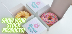 stock products in custom printed donut boxes